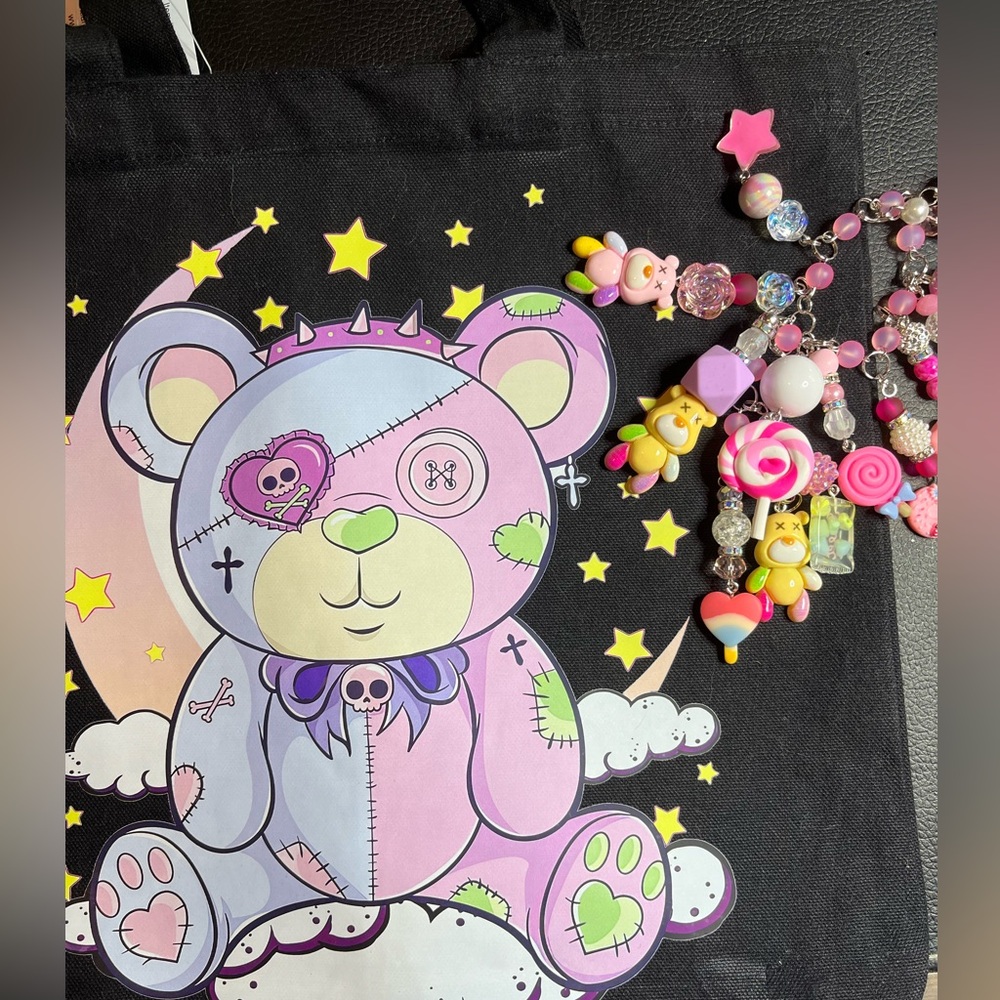 Book bag and a charm bracelet